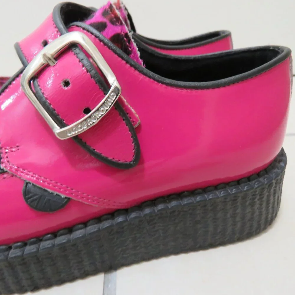 UNDERGROUND ENGLAND King Tut Pink Patent Leopard Print Pony Hair Creeper Shoes - Picture 3 of 16